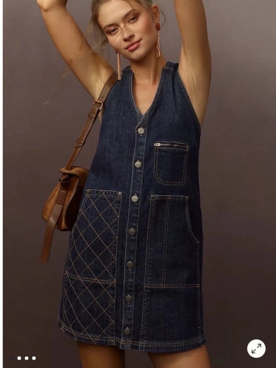 Pilcro Dresses & Skirts - Pilcro Anthropologie Pinafore V Neck Mini Blue Denim Dress XL New NWT Sleeveless